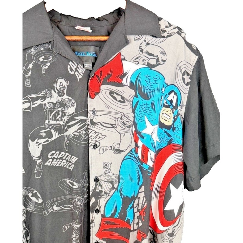 Ralph Marlin Marvel Captain‎ America Comic Button Up Shirt Mens Large Novelty